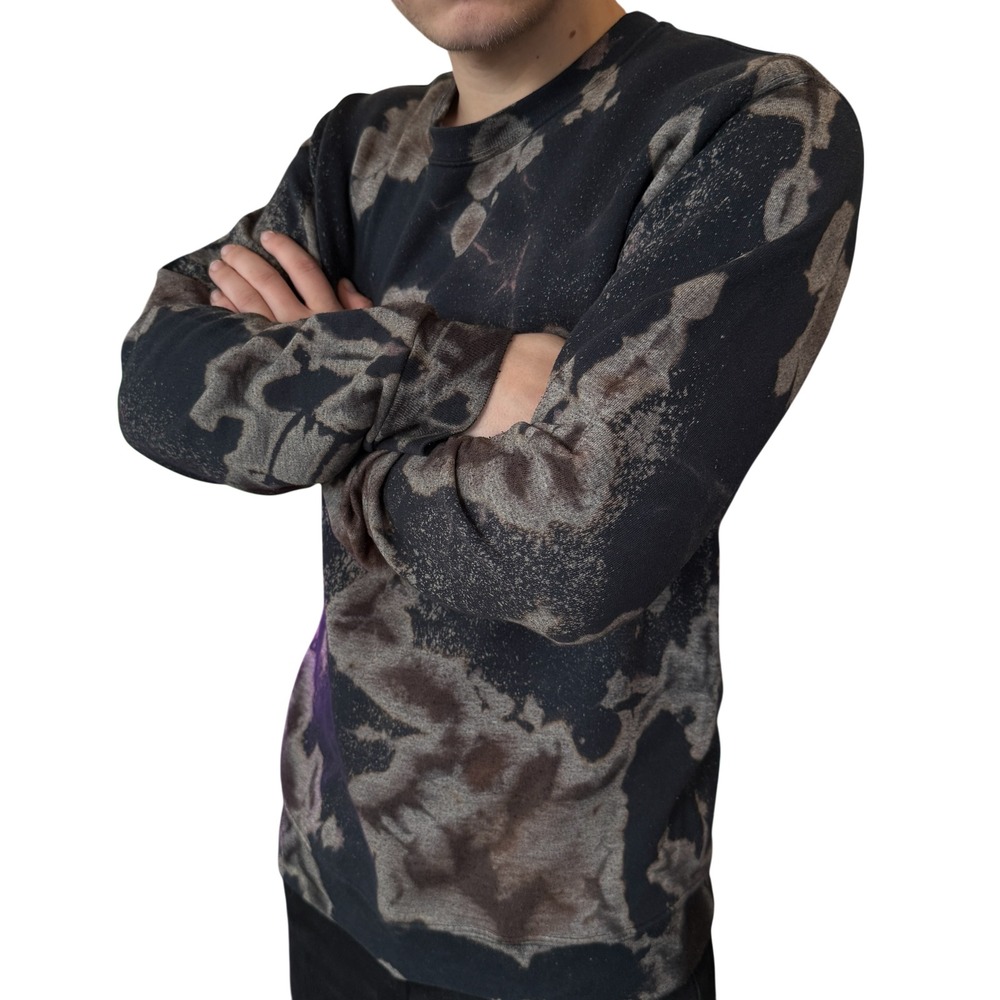 Fruit of the‎ Loom Black Tie Dye Bleach Wash Sweatshirt Sweater S